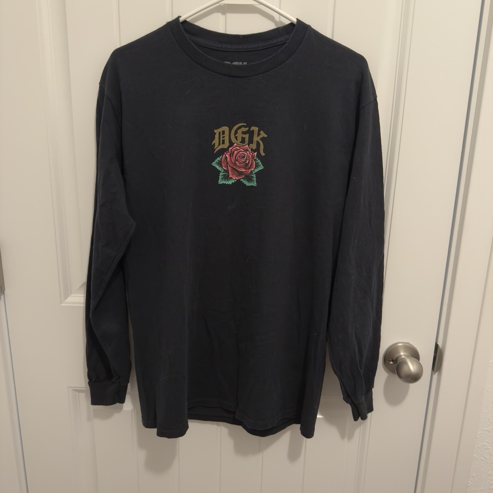 DGK Men's Long‎ Sleeve Black Rose Graphic Tee Size Medium